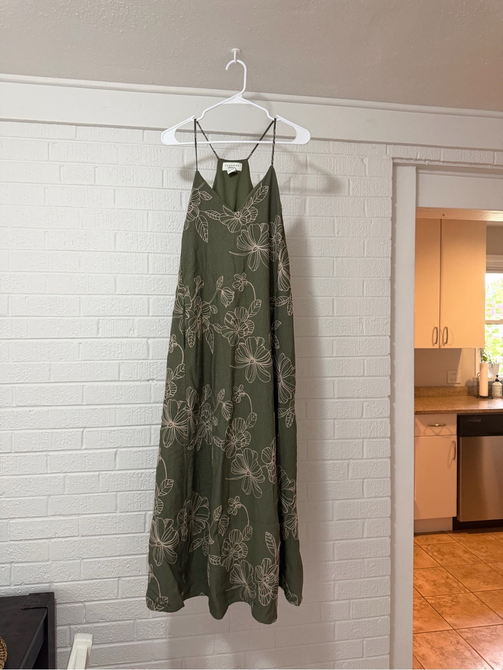 Calypso St. Barth Olive Green Floral Maxi Dress